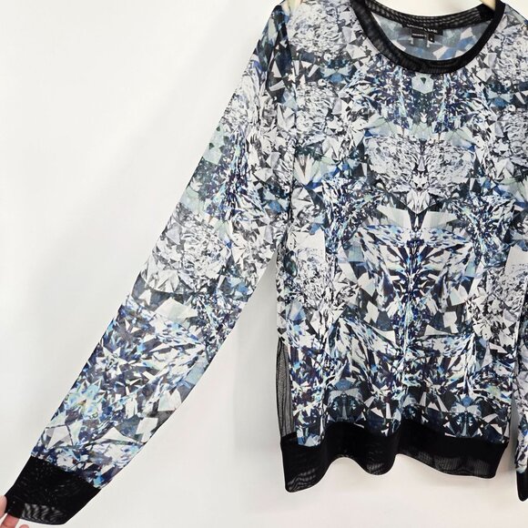 Sachin & Babi Blue Diamond Print Long Sleeve Sheer Mesh Top Women's Size 2 - Picture 3 of 12